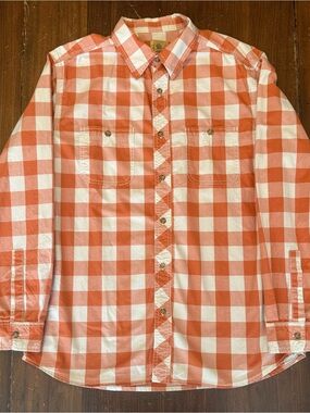 Tre Vero Orange and White Plaid Button-Down Shirt